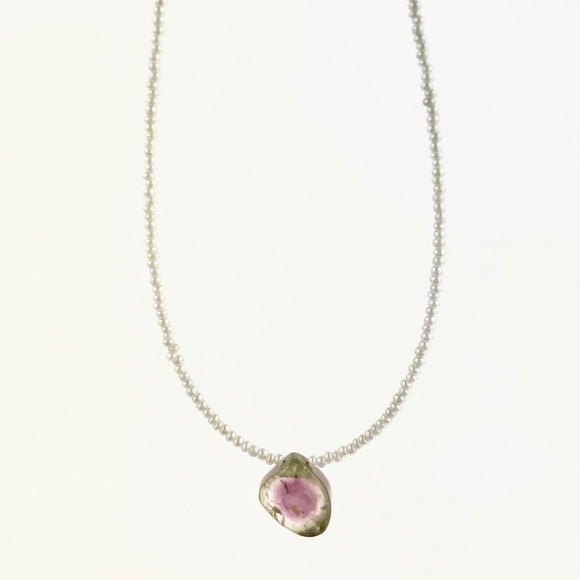 Watermelon tourmaline pendant with seed beads - Picture 2 of 5